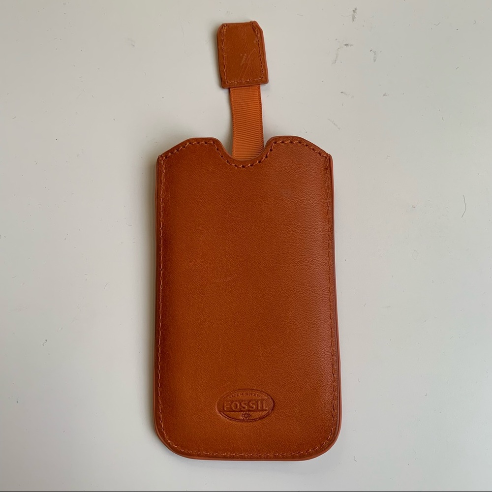 Auth Fossil orange leather card holder phone case